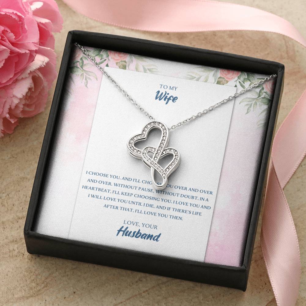 I Choose You - To My Wife Double Hearts Necklace