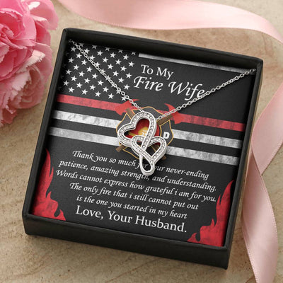 To My Fire Wife Love Your Husband - To My Fire Wife Necklace From Firefighter Husband Fire Wife Gift From Fireman Thin Double Hearts Necklace
