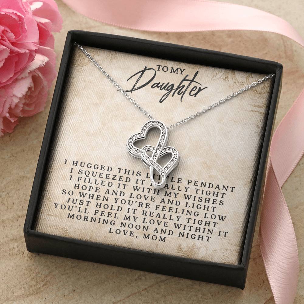 To My Daughter - Love Mom - ❤ Double Hearts Necklace