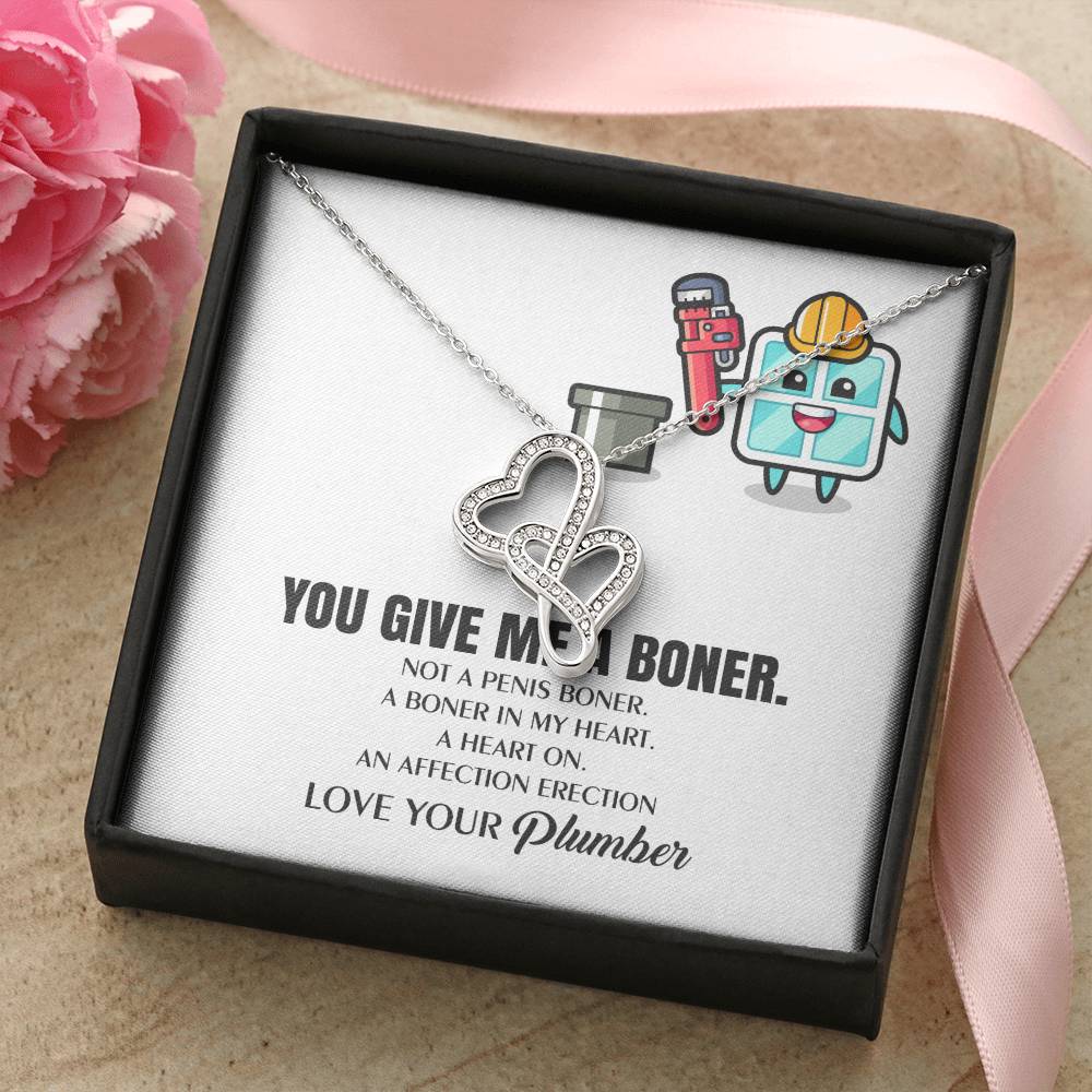 You Give Me A Heart Boner An Affection Erection  Funny &amp; Sarcastic Love For Her Mature Gag Plu Double Hearts Necklace