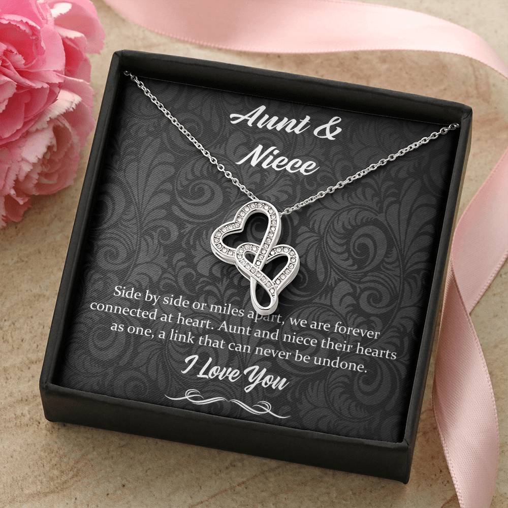 Side By Side Or Miles Apart- Aunt And Niece Double Hearts Necklace