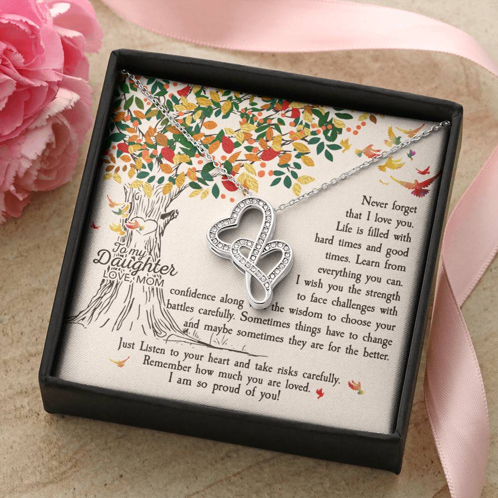 To My Daughter Necklace - Dad To Daughter Necklace Jewelry Gift Love Dad To Daughter Necklace - Dad Anniversary Gift - Double Hearts Necklace