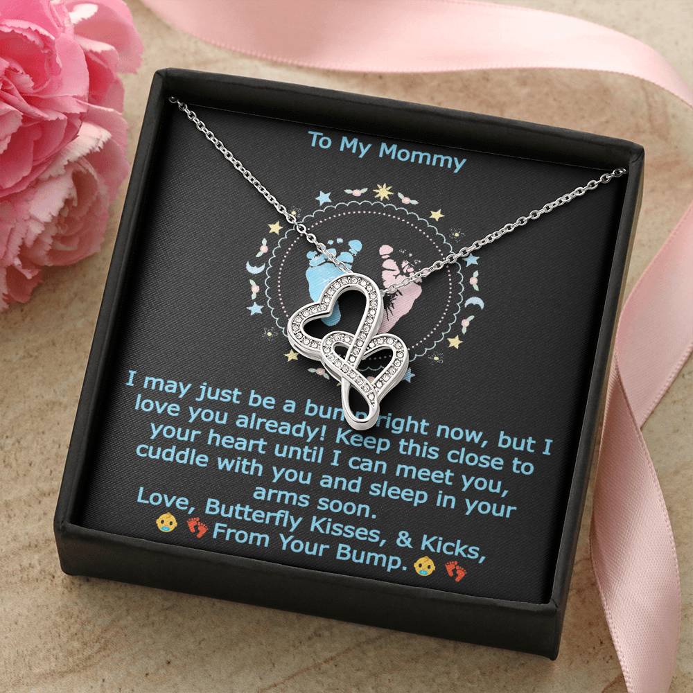 To My Mommy From Your Baby Bump Boy Joined Hearts Keepsake Gift Necklace Double Hearts Necklace