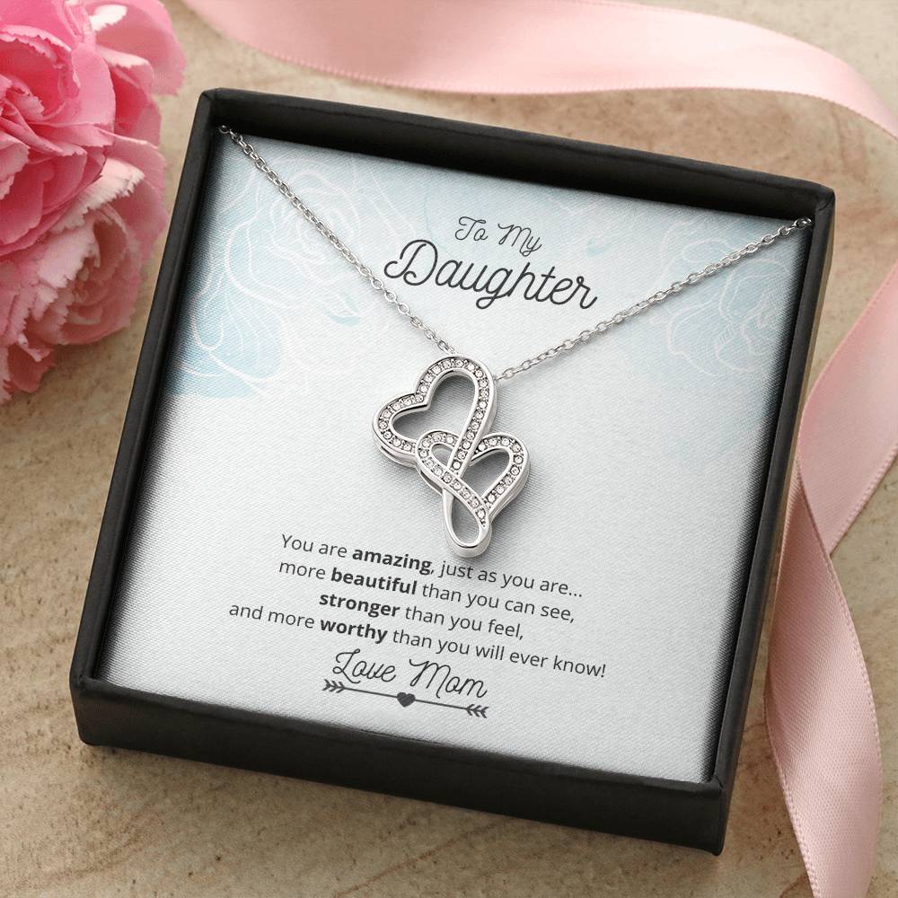To My Daughter  Double Hearts Necklace