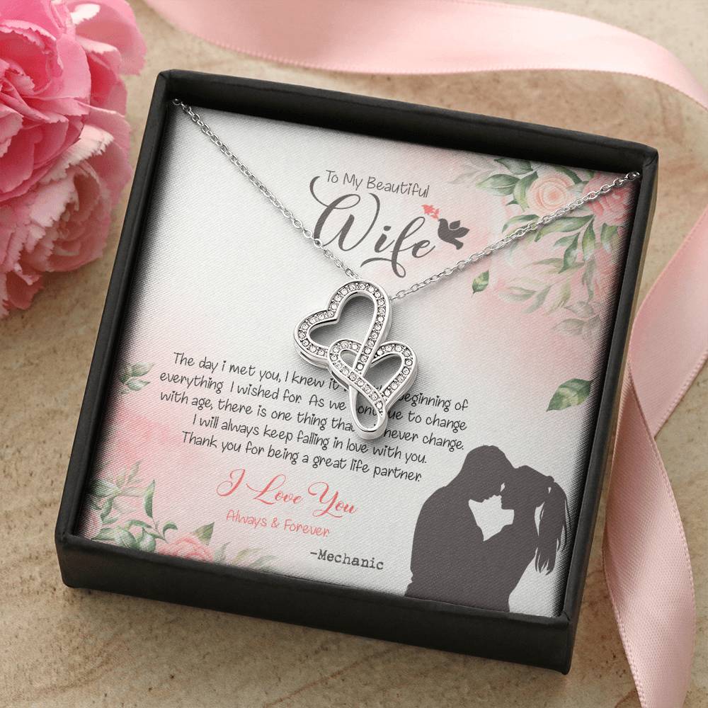 Mechanic's Wife Dazzling Pendant Double Hearts Necklace