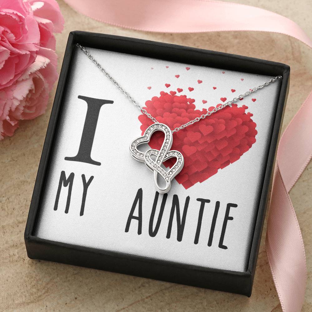 I Love My Auntie Double Hearts Cz Necklace For Valentines Day Or Birthday Gift Double Hearts Necklace