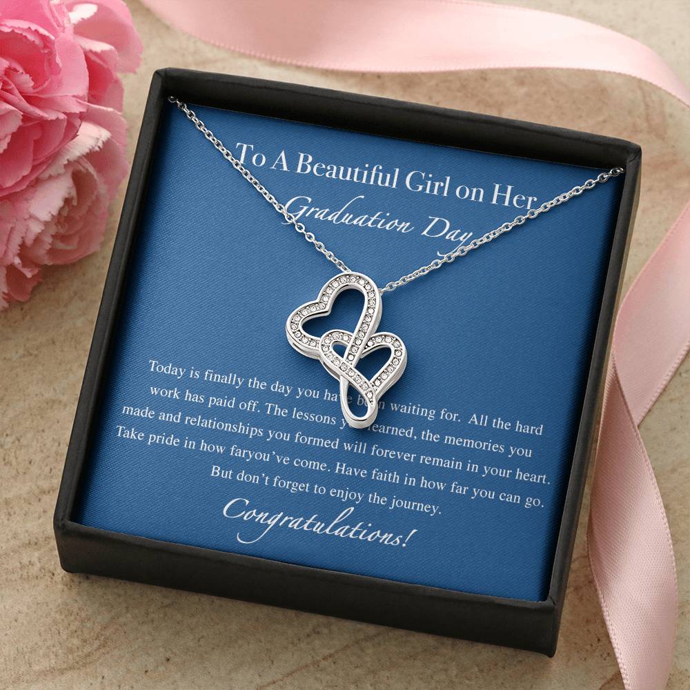 A Beautiful Girl On Her Graduation Day Necklace - Graduation Gift Necklace - Graduation Gift For Her - College Graduat 1 Double Hearts Necklace