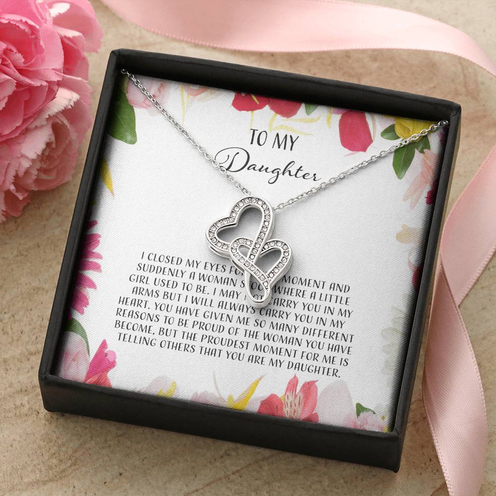 To My Daughter I Close My Eyes For A Moment - Floral Double Hearts Necklace