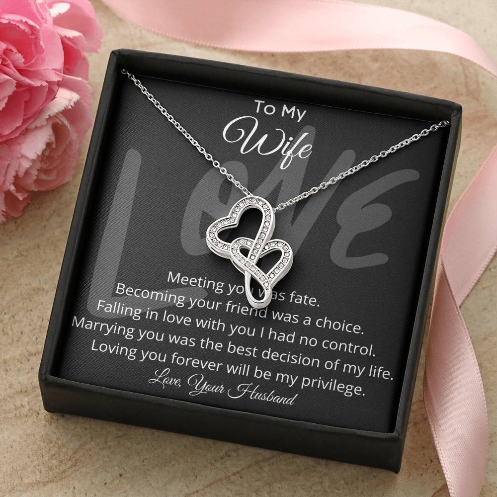 To My Wife Double Hearts Pendant Necklace Double Hearts Necklace