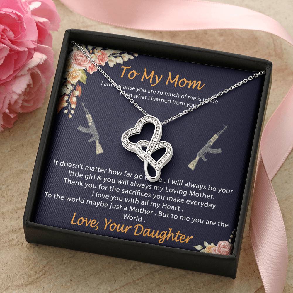 To My Mom- Perfect Gift For Gun Lover Mom Double Hearts Necklace