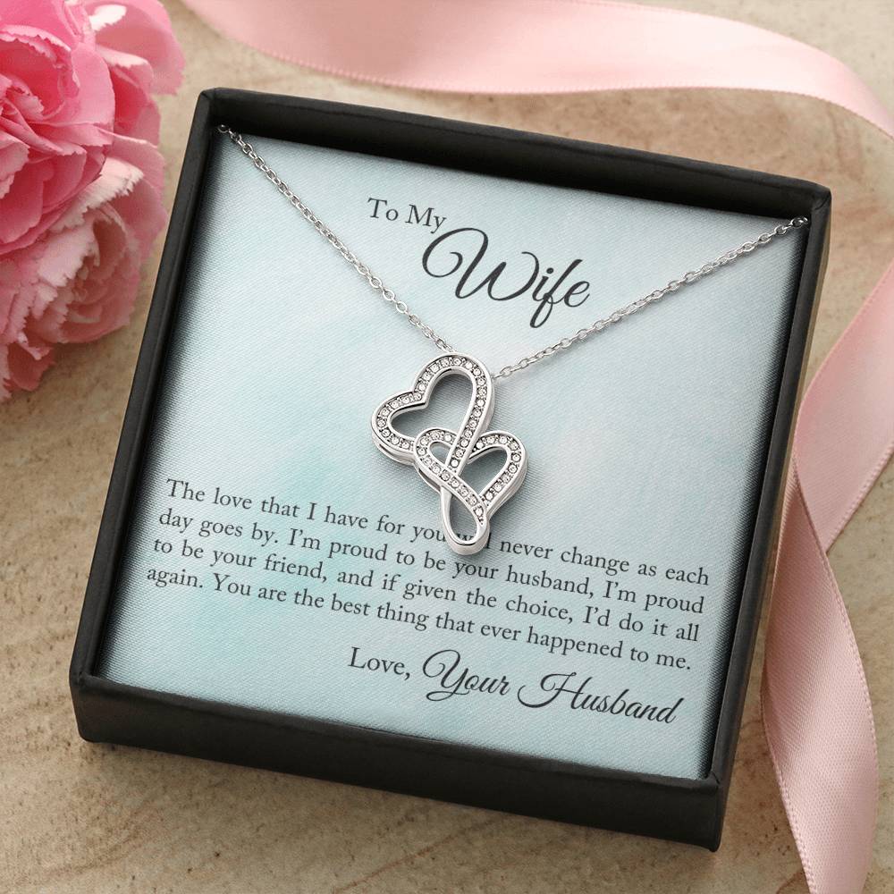 To My Wife - I'm Proud To Be Your Husband -  Double Hearts Necklace