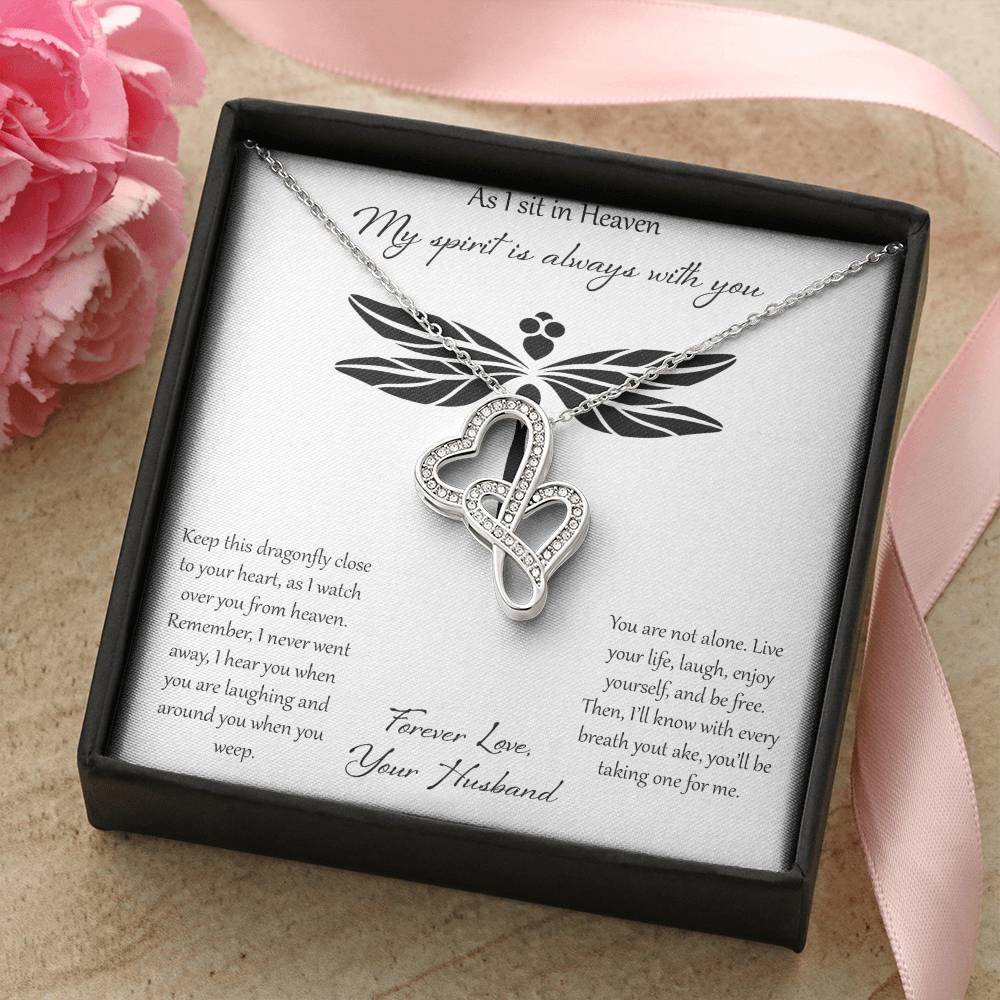 As I Sit In Heaven My Spirit Is Always With You - Husband Double Hearts Necklace