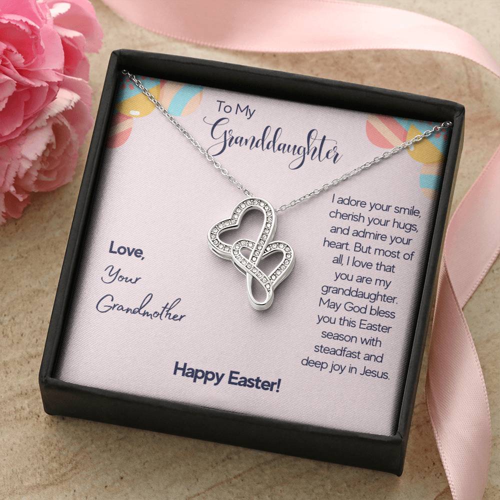 To My Granddaughter - I Adare Your Smile Cherish Your Hugs - Love Your Grandmother - Happy Easter -  Necklace Double Hearts Necklace