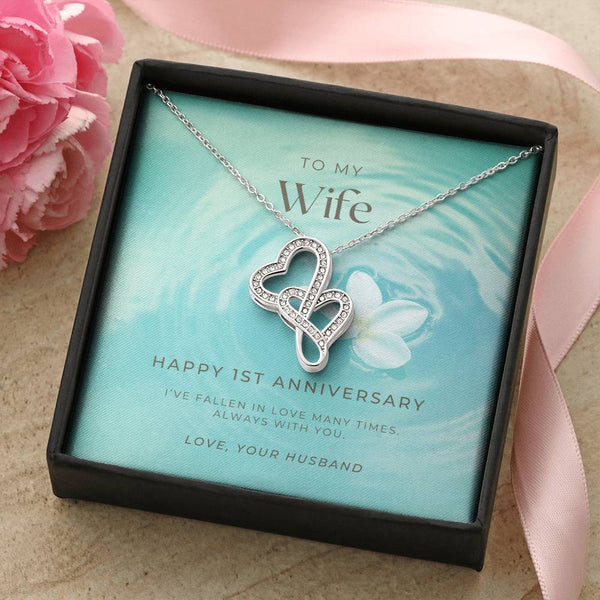 1 Year Anniversary Gift For Wife 1 Year Anniversary Gifts 1 Year Wedding Anniversary Gift Ideas 1St Wedding Anniversar Double Hearts Necklace