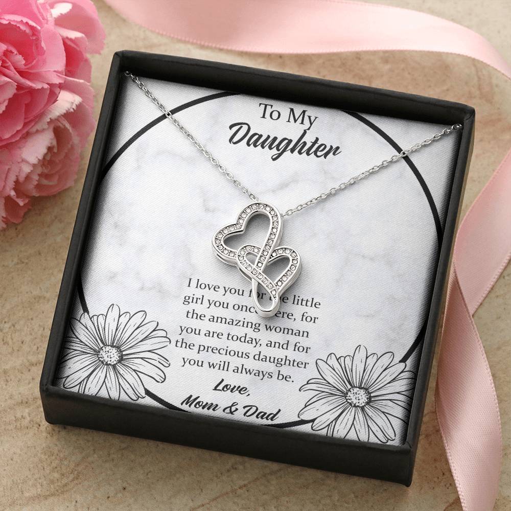 To My Daughter I Love You For The - Mom & Dad Double Hearts Necklace