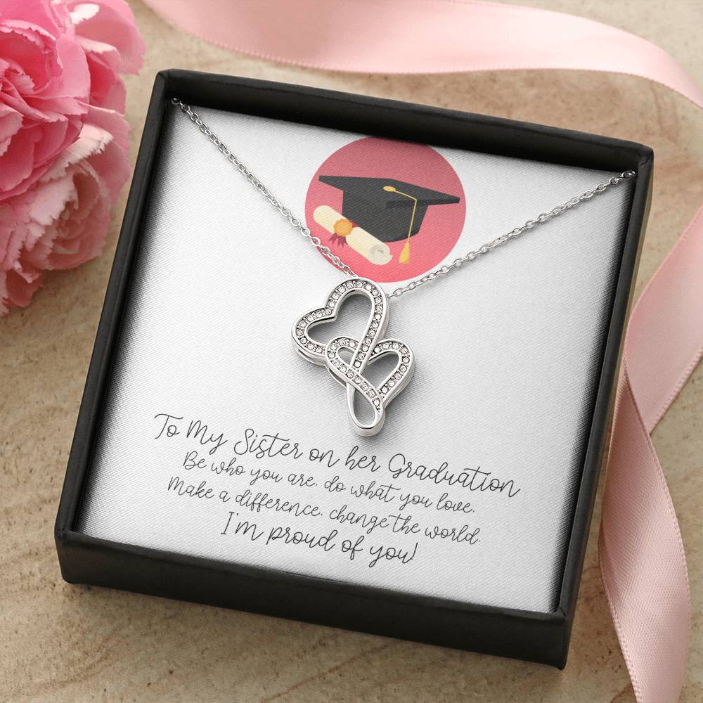 Graduation - To My Sister On Her Graduation -  Double Hearts Necklace