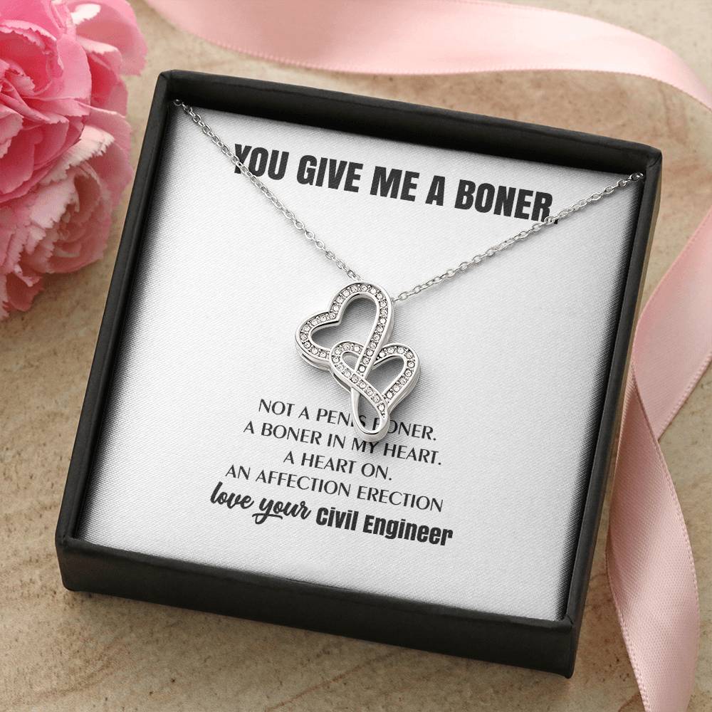 You Give Me A Heart Boner An Affection Erection  Funny &amp; Sarcastic Love For Her Mature Best Fu 9 Double Hearts Necklace