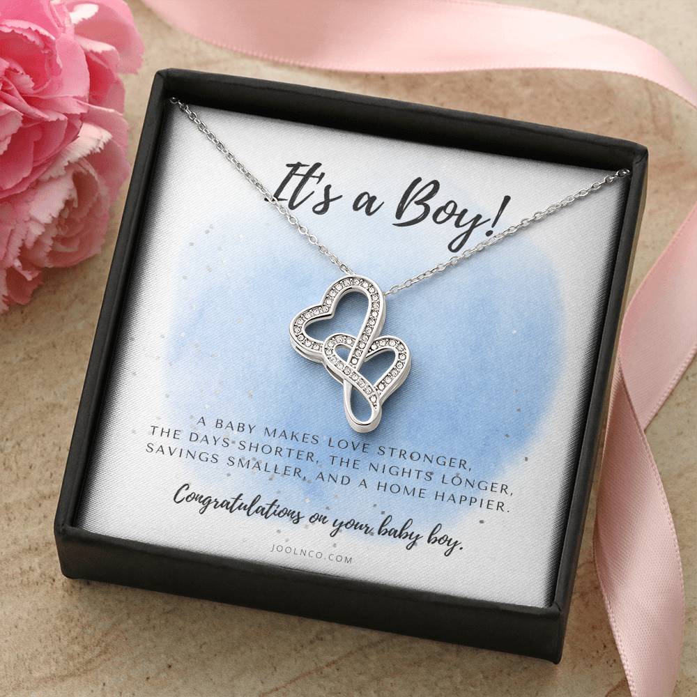 It&#39;s A Boy Necklace Gift For Mom  Baby Boy Congratulations  Baby Boy Shower Gift For Mom  New Mom Necklace  New Mom Gi 1 Double Hearts Necklace