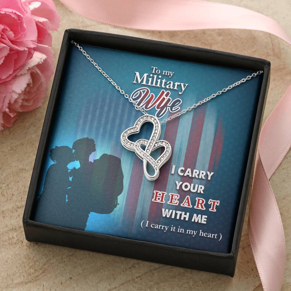 Gift To My Army Wife Jewelry Gift For Wife Beautiful Pendant Best Gift For Best Wife Army Soldi Double Hearts Necklace