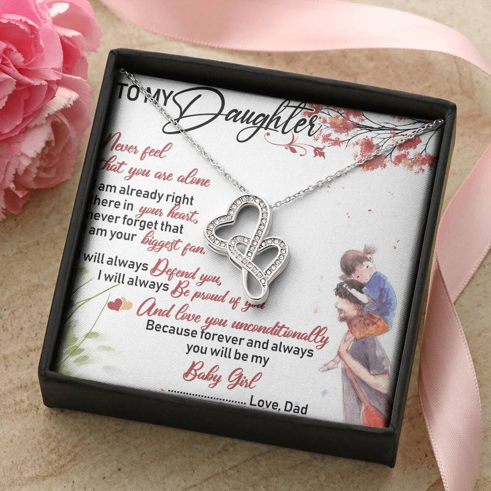 To My Daughter Necklace Christmas Gift From Dad - Forever Love Daughter Necklace On Christmas Day - Dad And Daughter N 4 Double Hearts Necklace