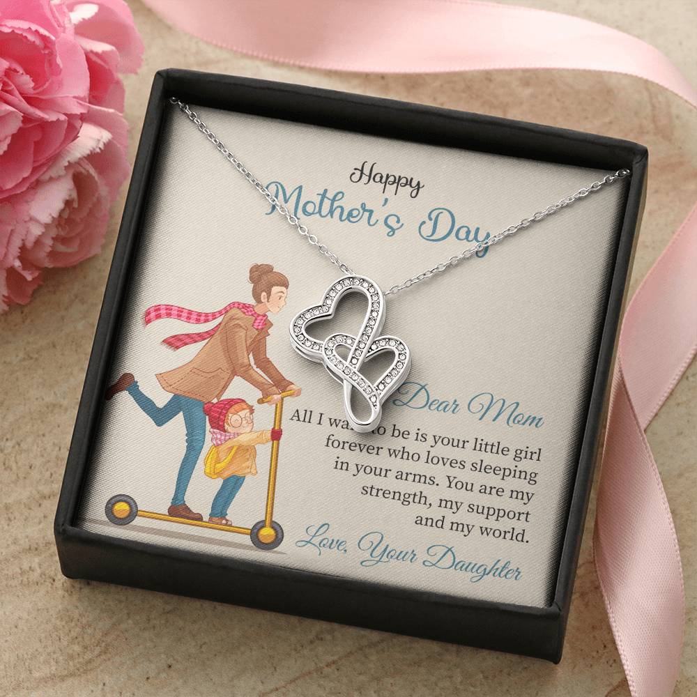 Mother's Day Daughter To Mother My World Heart To Heart Double Hearts Necklace