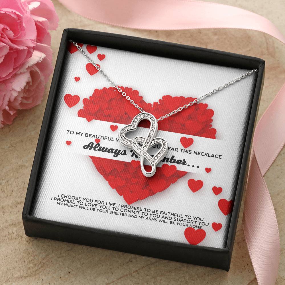 To My Beautiful Wife - Always Remember I Love You - Birthday Gift For Wife Gift For Wife Necklace For Wife Gift For Wi Double Hearts Necklace