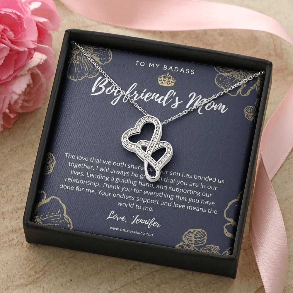 To My Badass Boyfriend&#39;s Mom Necklace Double Hearts Necklace