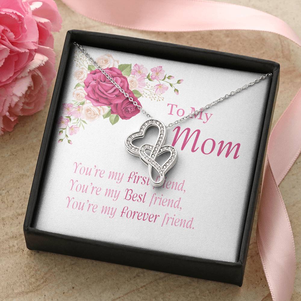Gorgeous Your Heart Her Heart Mother's Day Necklace 14K White Gold Heart Double Hearts Necklace