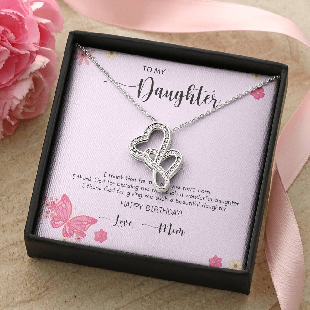 Daughter Gift - To My Daughter Necklace From Mom - To My Daughter Necklace - Gift For Daughter From Mom - Daughter&#39;s B Double Hearts Necklace