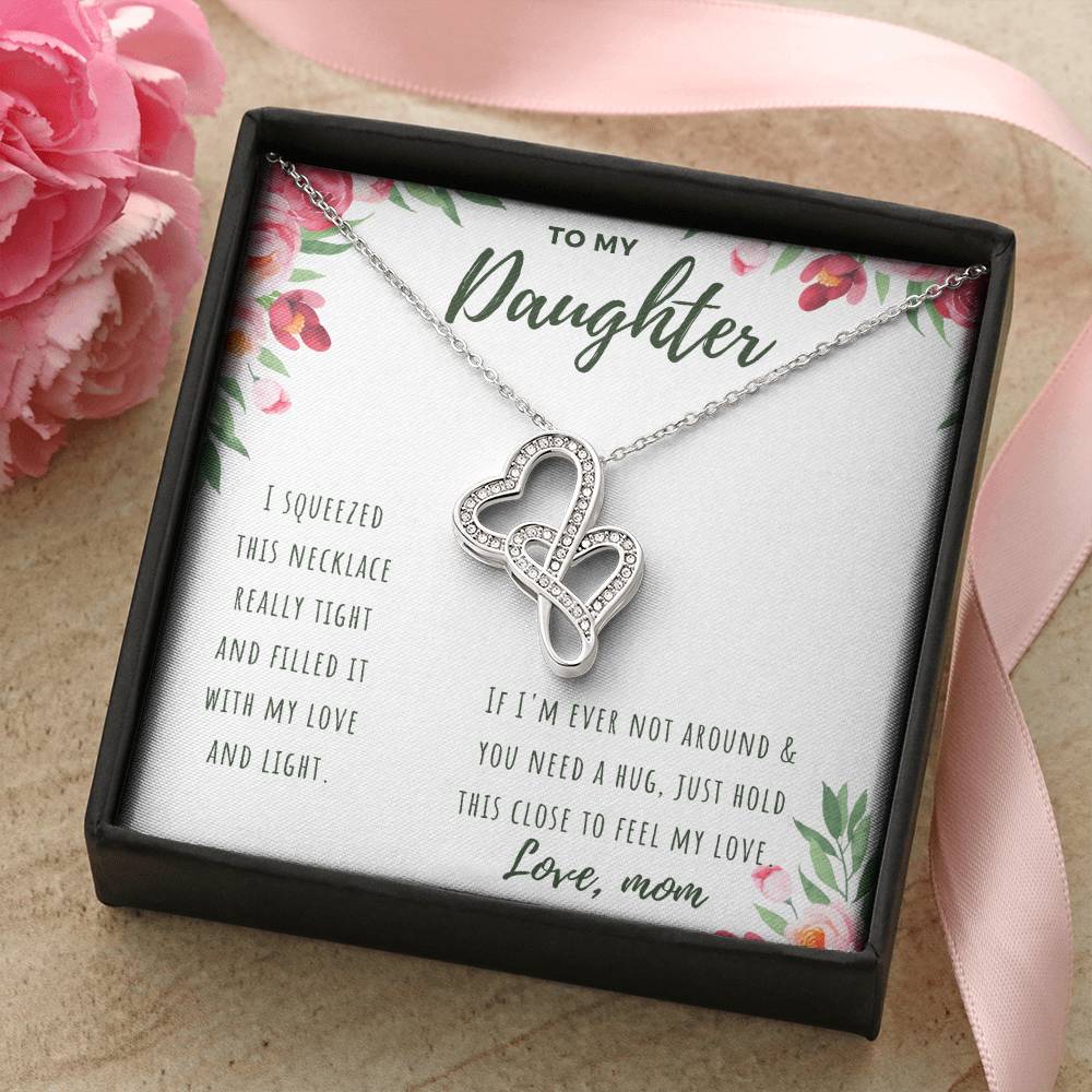 To My Daughter Love Mom -  Double Hearts Necklace