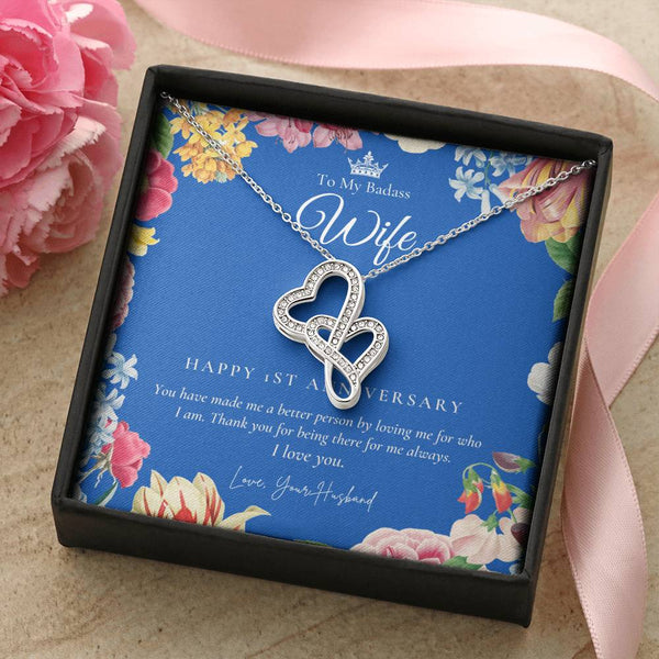 1 Year Anniversary Gift For Wife  1 Year Anniversary Gifts  1 Year Wedding Anniversary Gift Ideas  1St Wedding Anniver Double Hearts Necklace
