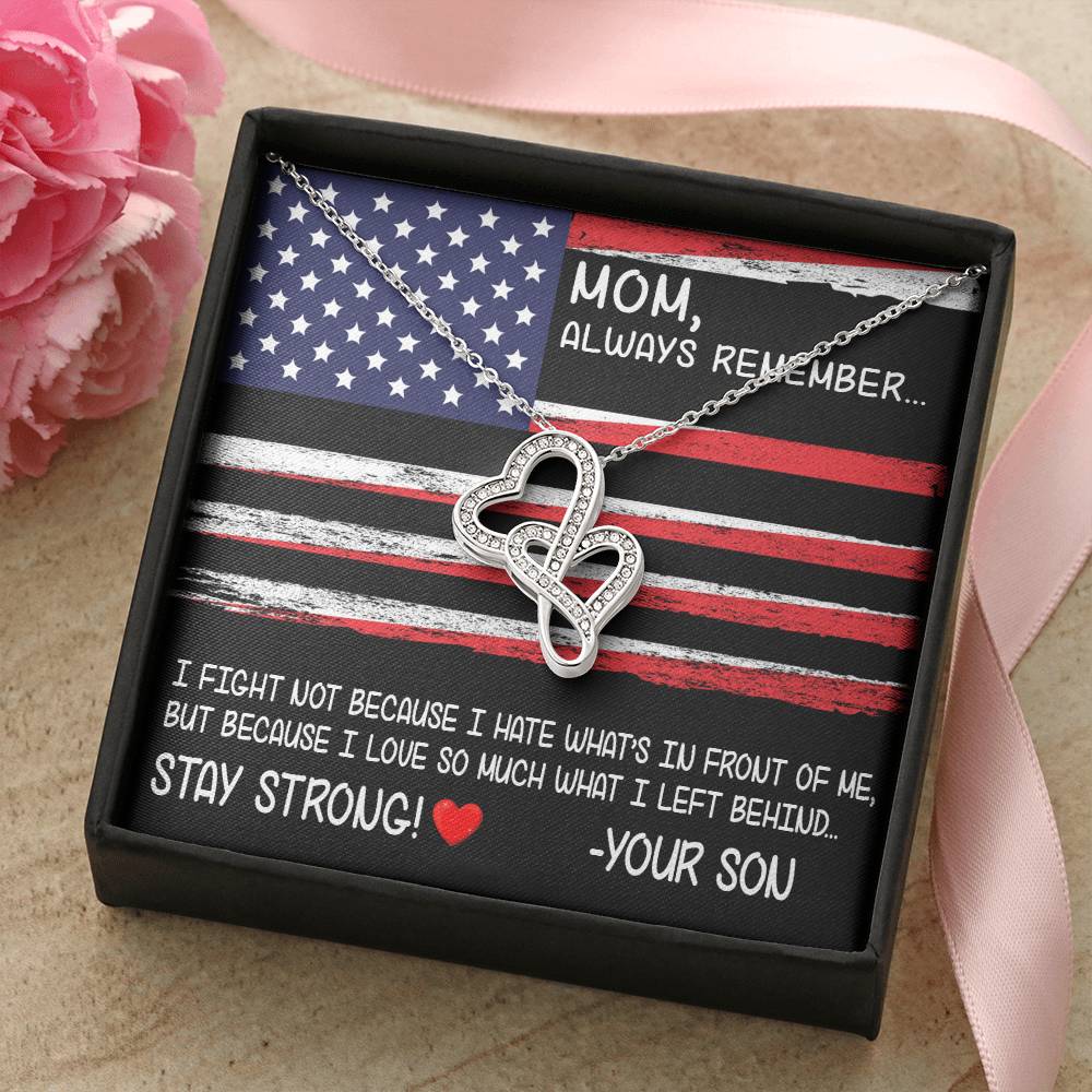 Mom Always Remember - Perfect Us Army Mother's Day Gift Double Hearts Necklace