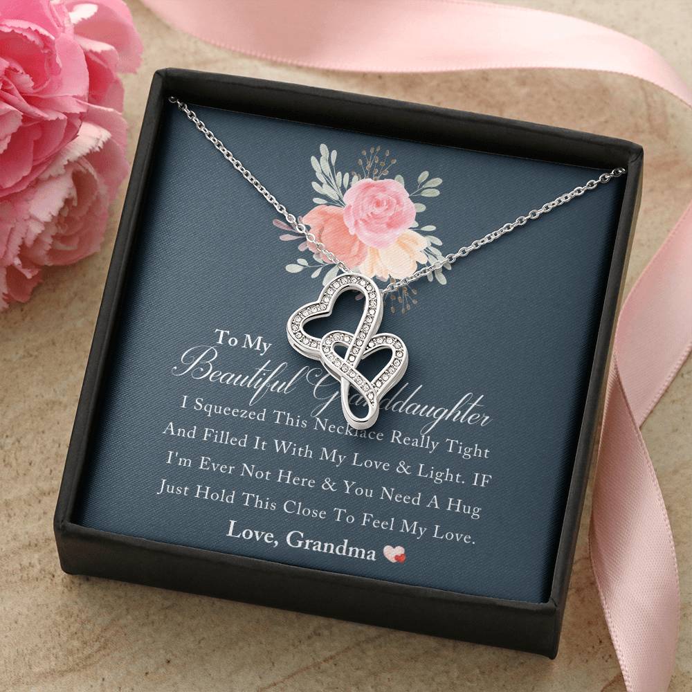 To My Beautiful Granddaughter Love And Light Heart Necklace -  Mother And Daughter Necklace - Mom Gift - Mother Jewelr Double Hearts Necklace
