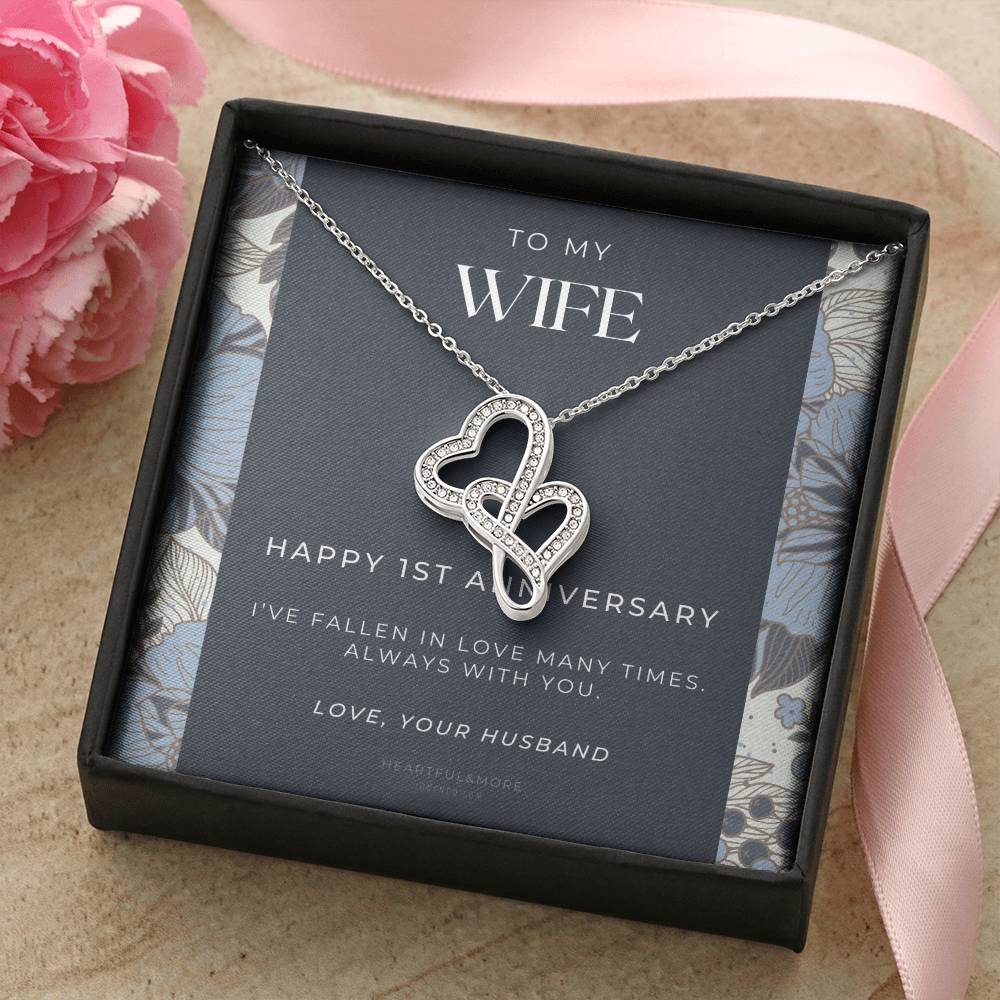 1 Year Anniversary Gift For Wife  1 Year Anniversary Gifts  1 Year Wedding Anniversary Gift Ideas  1St Wedding Anniver 1 Double Hearts Necklace