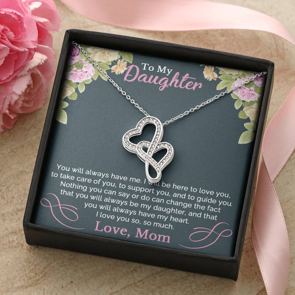 To My Daughter Necklace From Mom Double Hearts Necklace
