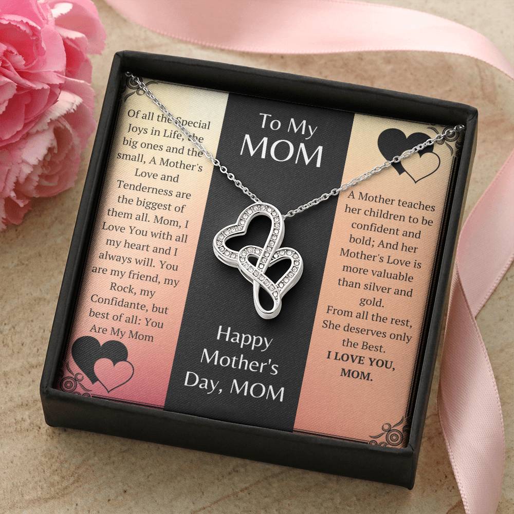 The Stunning  A Beautiful Mother's Day Gift. Double Hearts Necklace