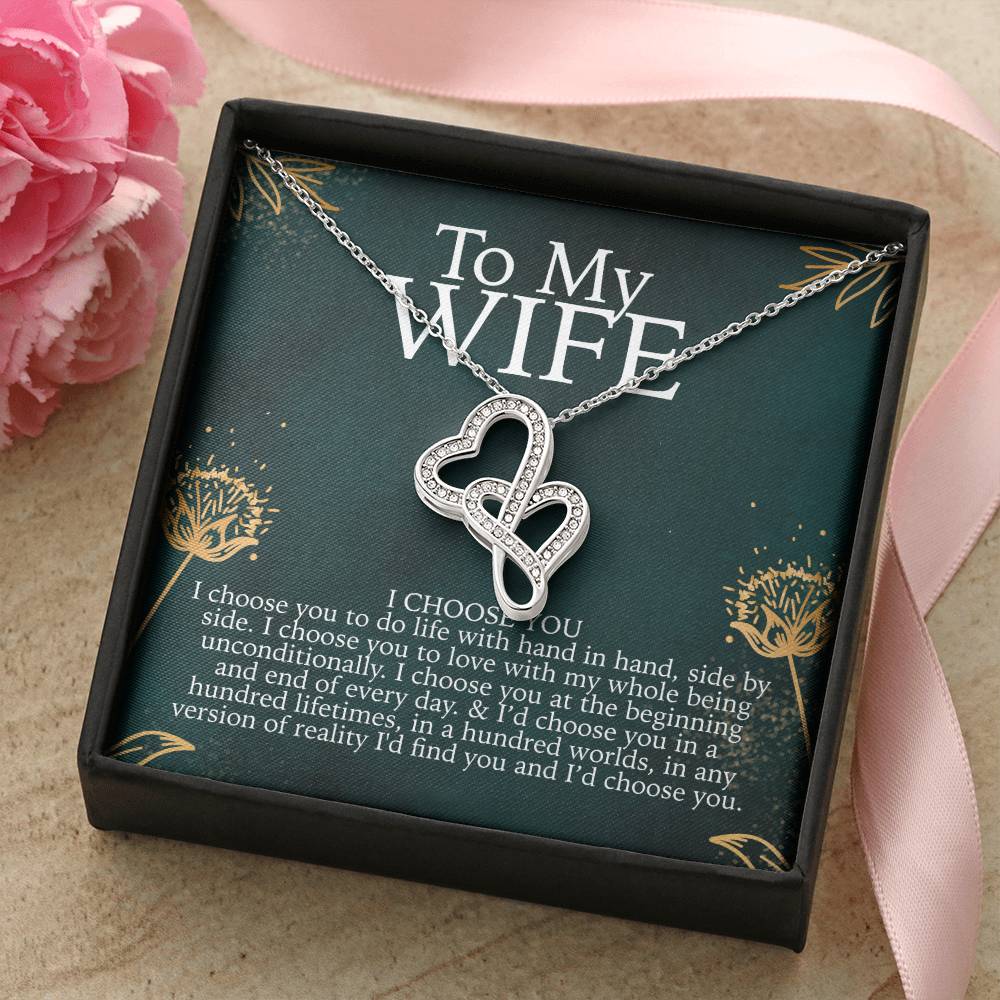 To My Wife Necklace Engagement Gift For Wife Double Hearts Necklace