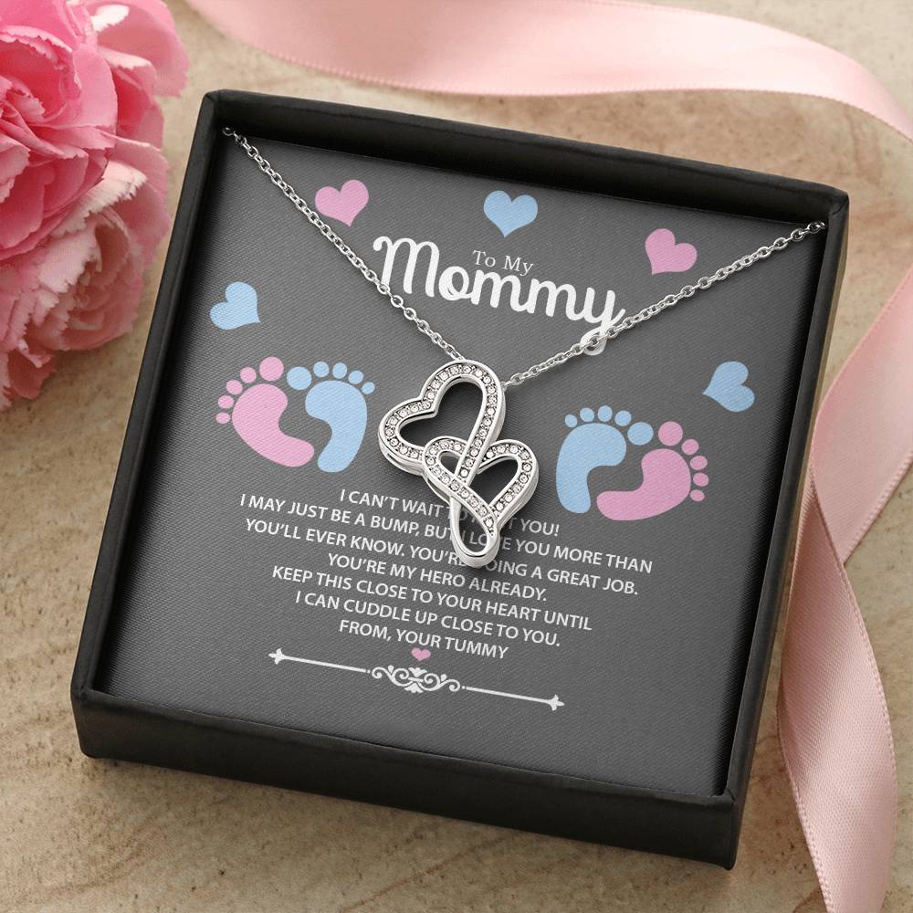 To My Mommy From Your Tummy Gift For Pregnant Wife  Double Hearts Necklace