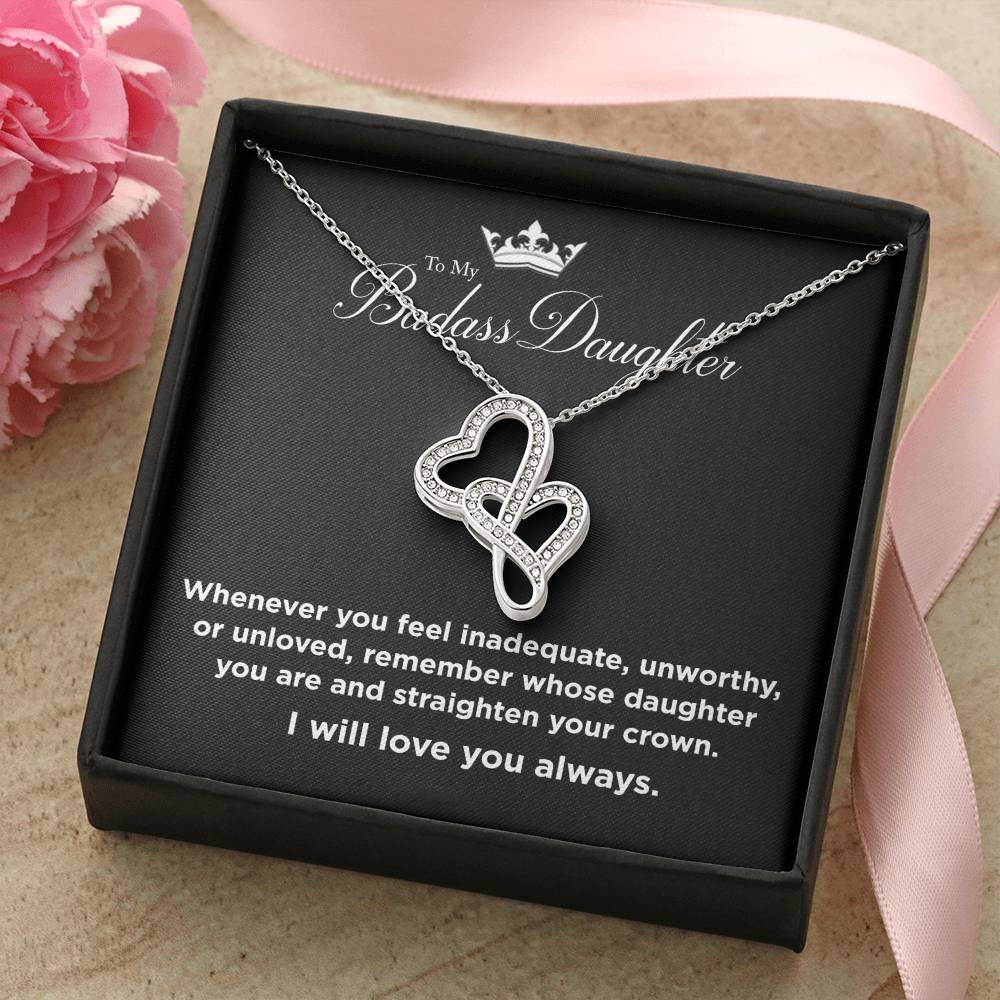 To My Badass Daughter Joined Hearts Necklace Double Hearts Necklace