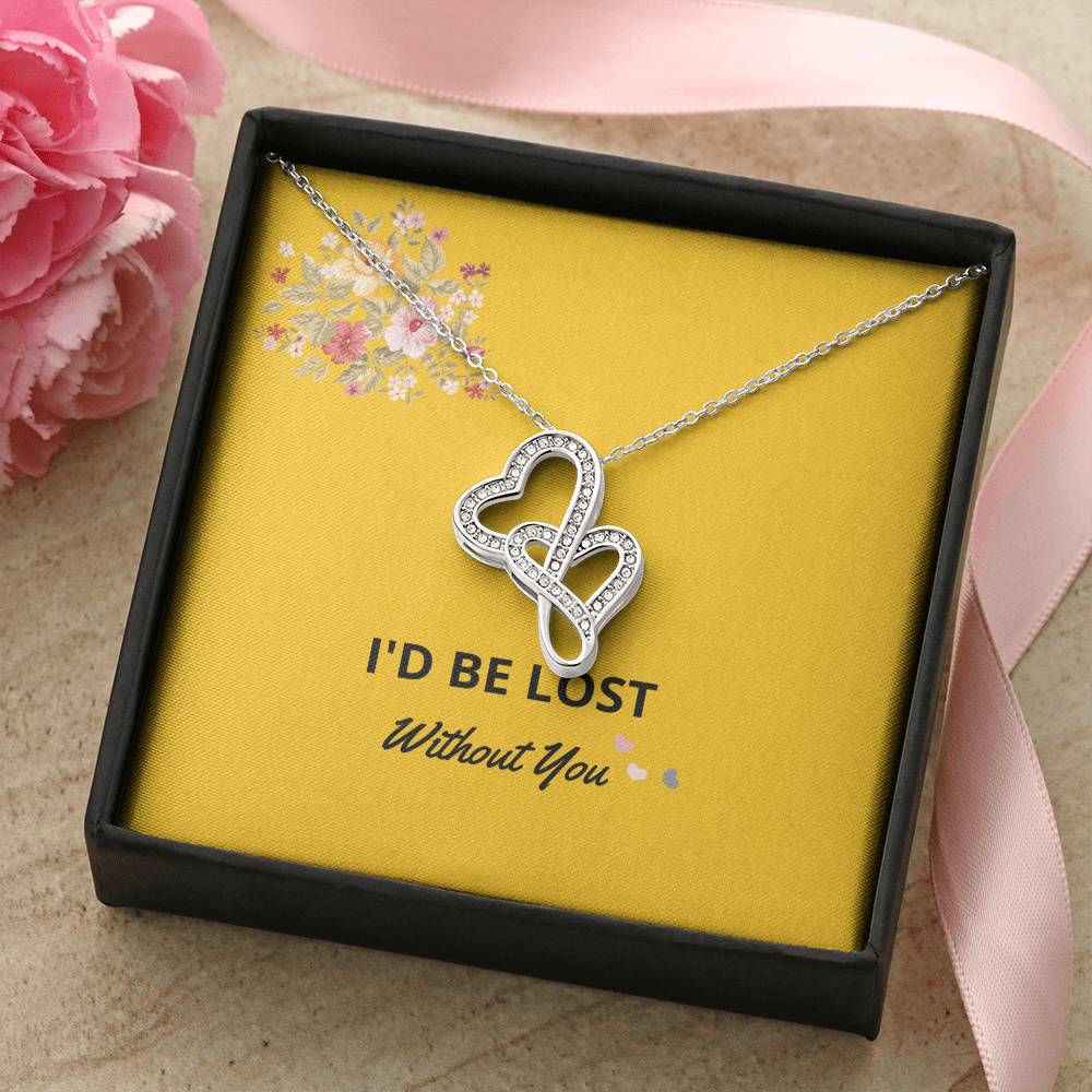 Necklace Gift For Girlfriend Or Wife Double Hearts Jewelry For Her I&#39;d Be Lost Without You Romantic Gift Ideas For Ann Double Hearts Necklace