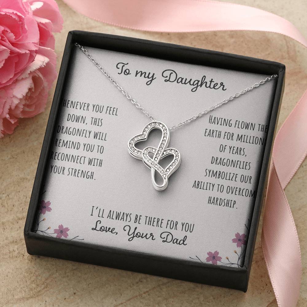 To My Daughter Whenever You Feel Down - Love Dad Double Hearts Necklace