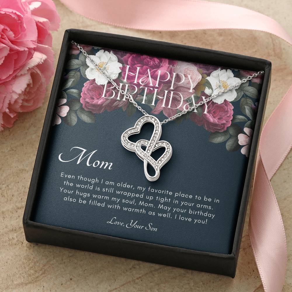 Mother&#39;s Birthday Gift From Son  Gift For Mom On Her Birthday  Mom Necklace  Best Mom Gift Message Card Double Hearts Necklace
