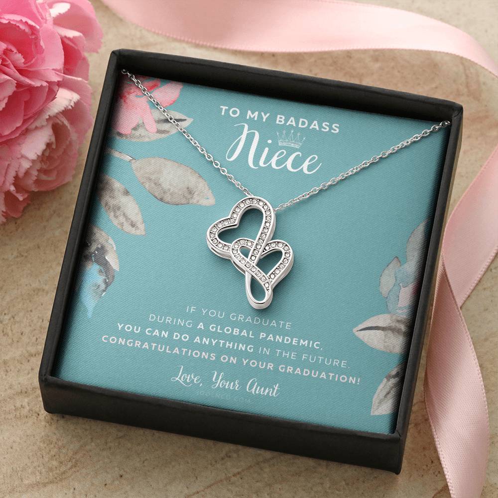 To My Badass Niece Straighten Your Crown Necklace Aunt Niece Necklace Niece Graduation Gift Graduation On Pandemic Double Hearts Necklace