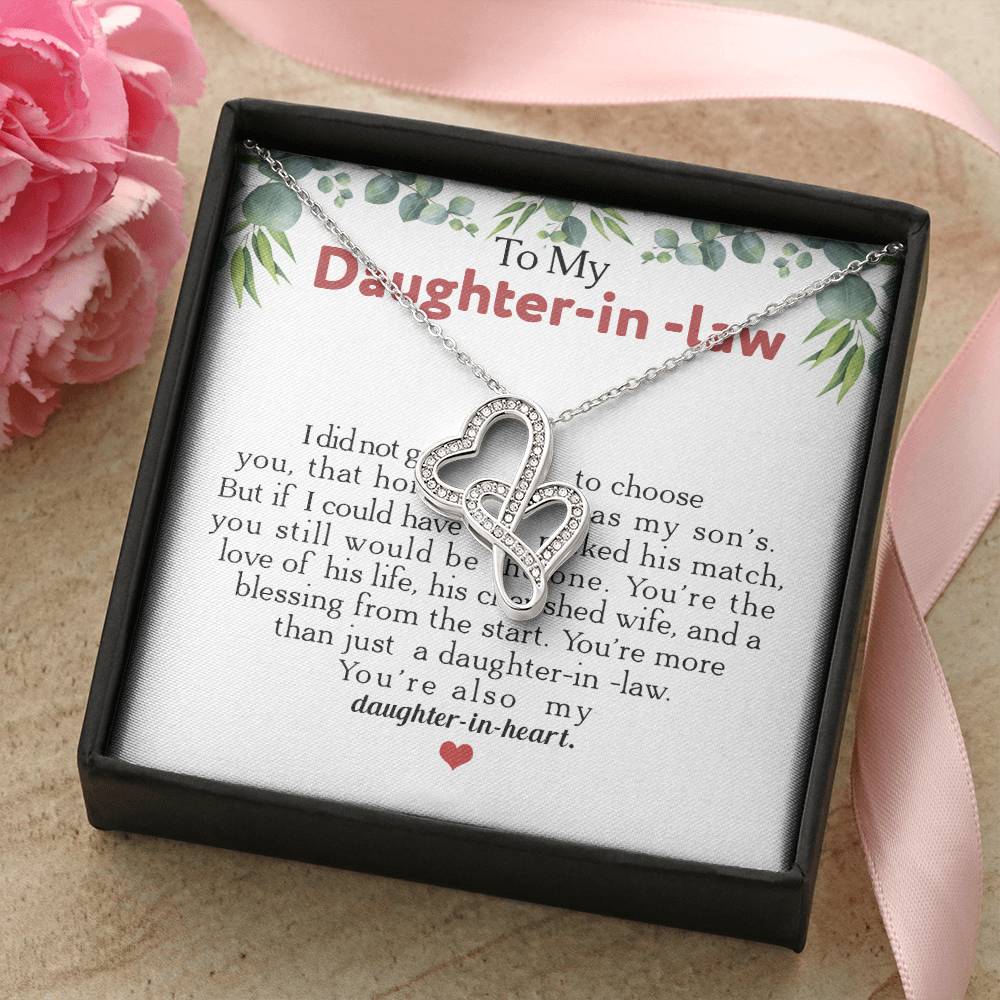 To My Daughter-In-Law You're Also My Daughter In Heart  3 Double Hearts Necklace