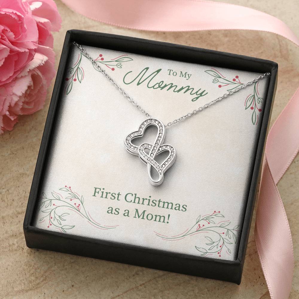 To My Mommy - First Christmas As A Mom -  Double Hearts Necklace