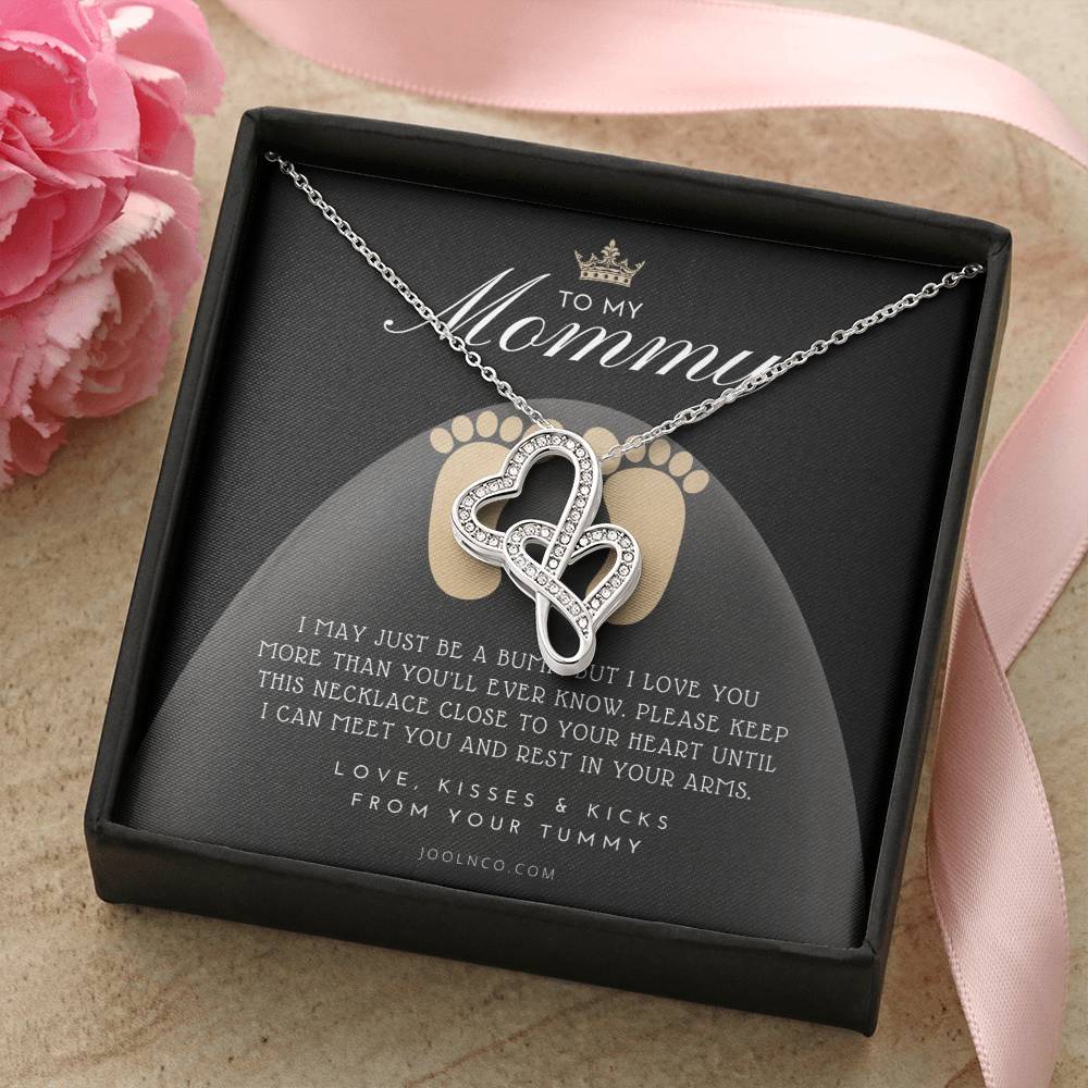 Baby Shower Gift  New Mommy Necklace  Pregnant Wife Gift  To My Mommy  I May Just Be A Bump But I Love You More Than Y Double Hearts Necklace