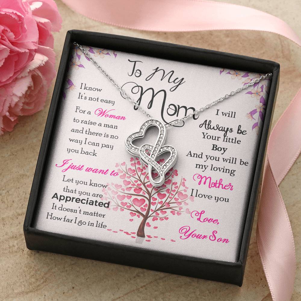 Mother's Day Special Message Card With Necklace Double Hearts Necklace