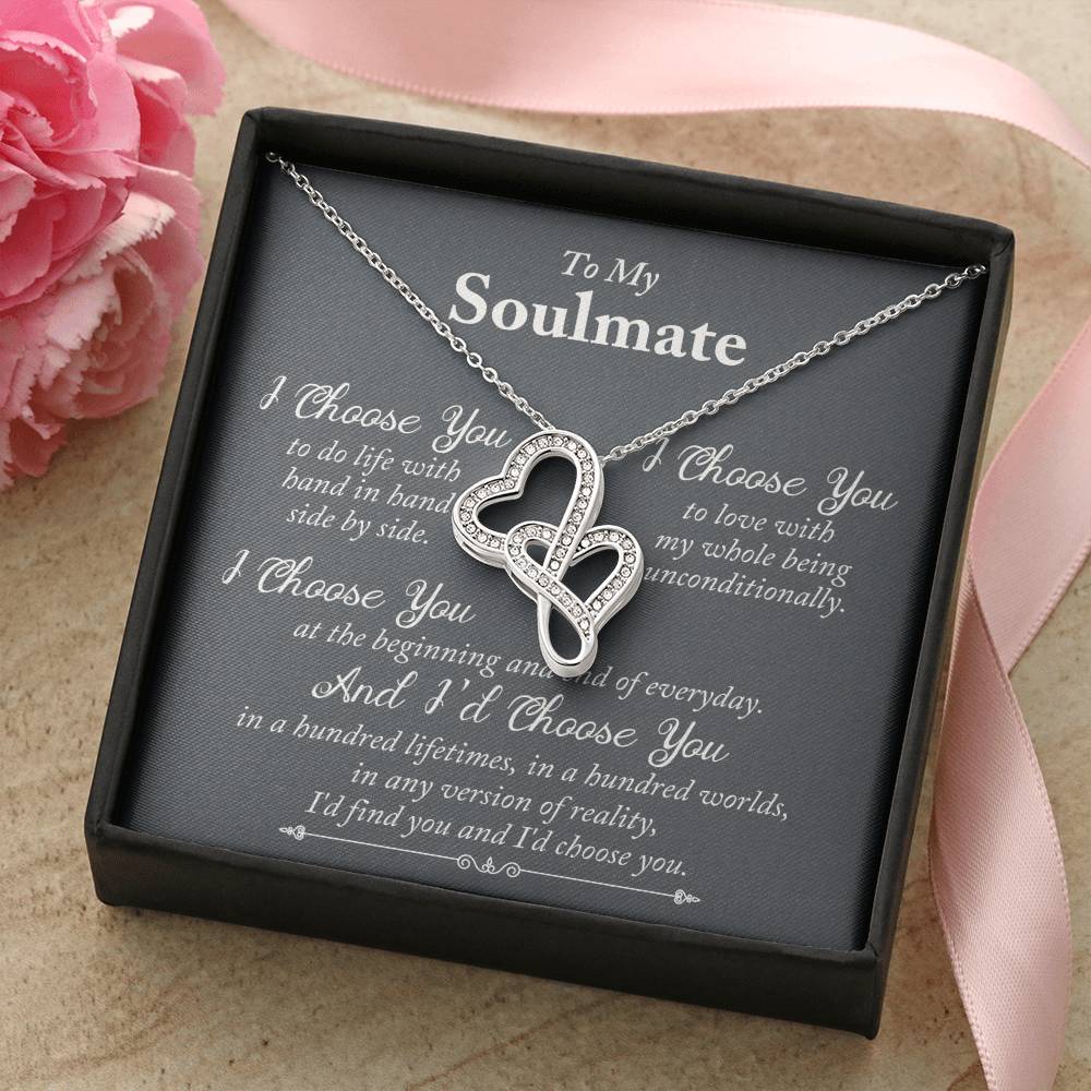 To My Soulmate Necklace Gift For Her Girlfriend Wife Gift Heart Necklace Soulmate Gift Anniversary Valentines Day Birt 1 Double Hearts Necklace