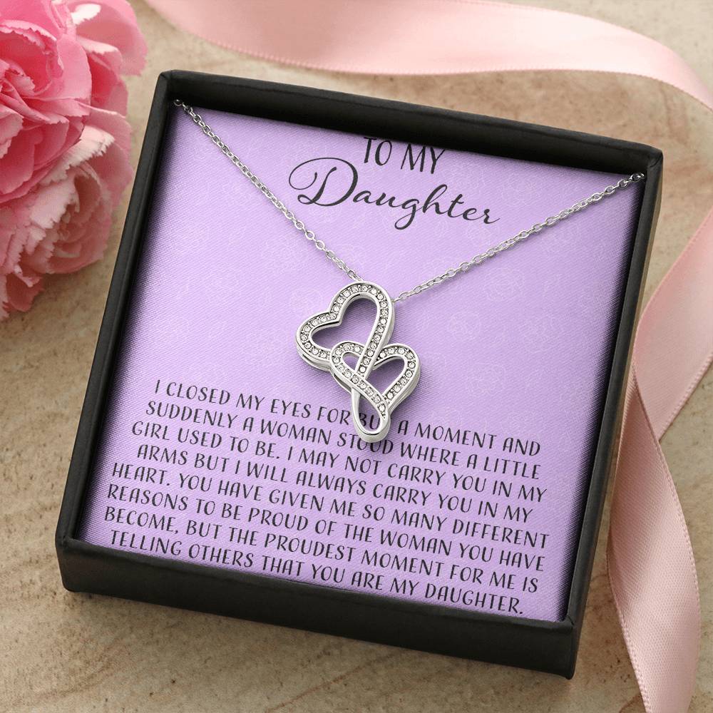 To My Daughter I Close My Eyes For A Moment - Purple Double Hearts Necklace