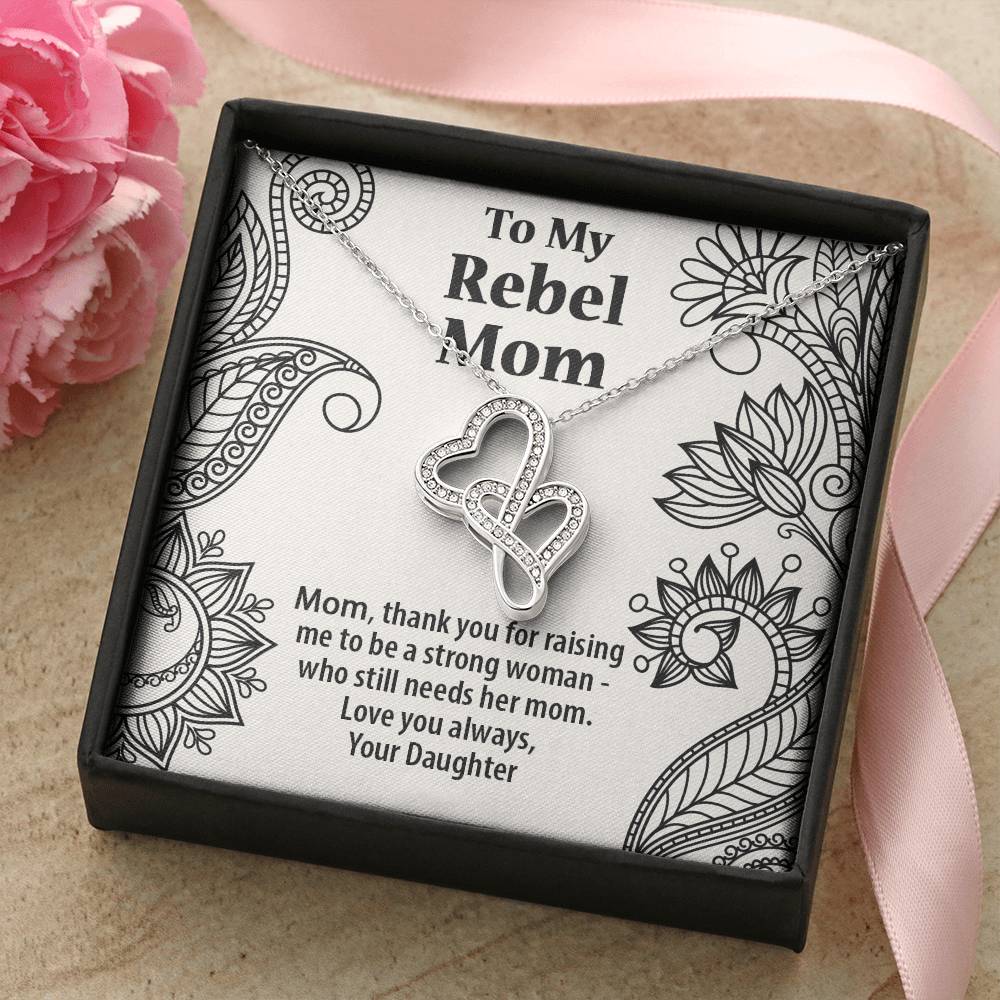 Mother's Day Gift Rebel Mom  From Daughter Double Hearts Necklace